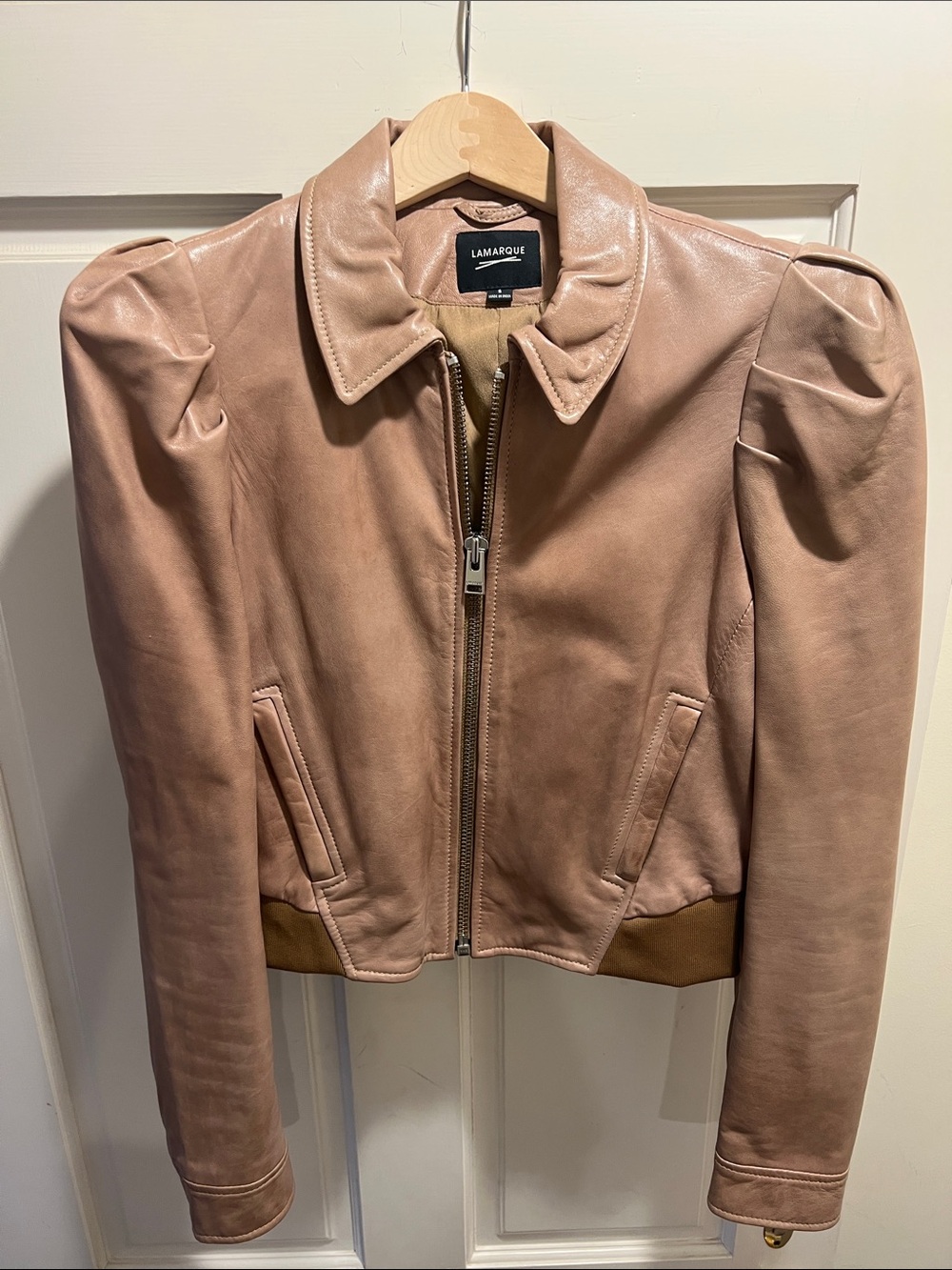 Lamarque Blush Pink Leather Zip-Up Jacket